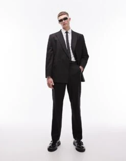 Topman Oversized Wool Suit In Black