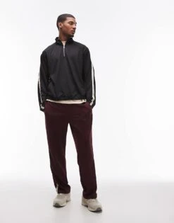 Topman Oversized Fit 1/4 Zip Funnel With Tape Detail In Black For Men -Daily Wardrobe Shop 207123222 4