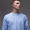 Topman Vintage Wash Long Sleeve T-shirt In Light Blue For Men