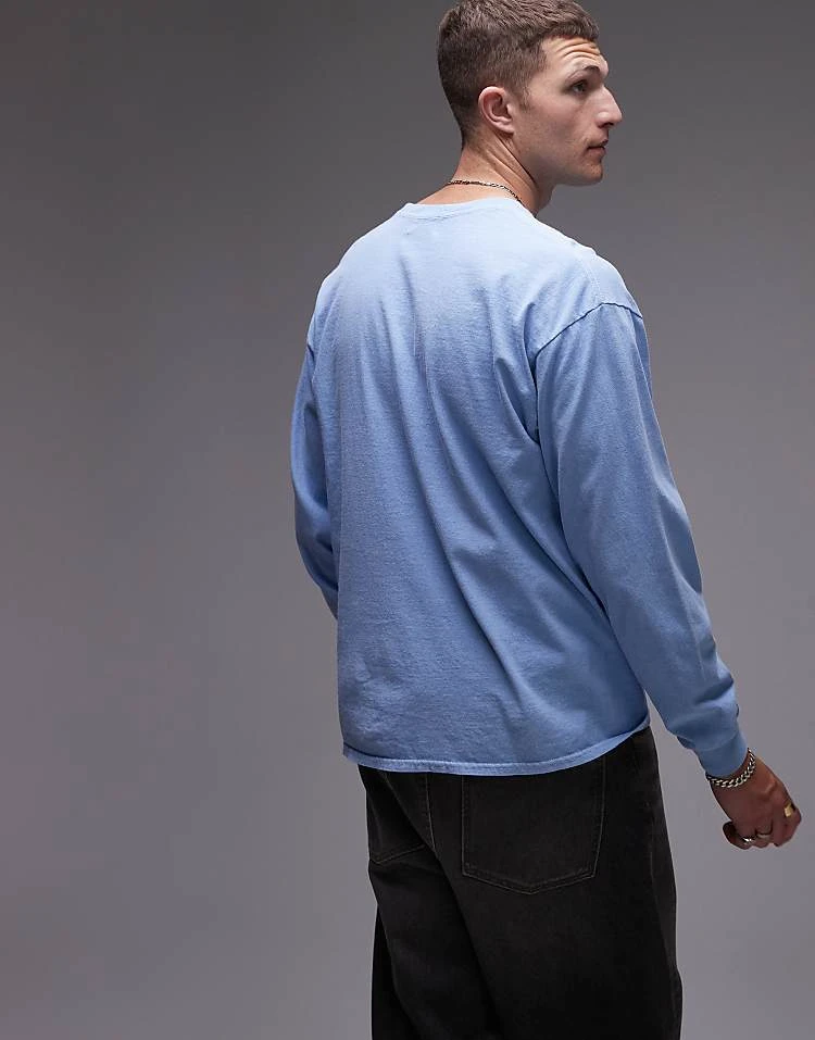 Topman Vintage Wash Long Sleeve T-shirt In Light Blue For Men 5 Topman Vintage Wash Long Sleeve T-shirt In Light Blue For Men - Image 3
