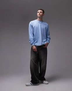 Topman Vintage Wash Long Sleeve T-shirt In Light Blue For Men 10 Topman Vintage Wash Long Sleeve T-shirt In Light Blue For Men -Daily Wardrobe Shop 207123230 4