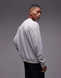 Topman Oversized Fit Sweatshirt With Tokyo Applique Embroidery In Grey Marl For Men -Daily Wardrobe Shop 207131681 3