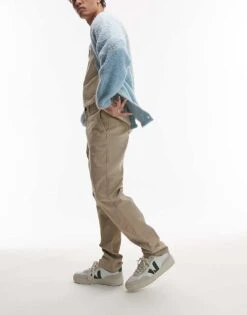 Topman Slim Chino Trousers In Stone For Men