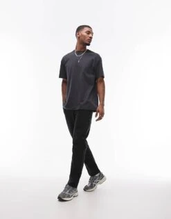Topman Straight Chino Trousers In Black For Men