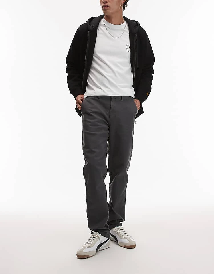 Topman Slim Chino Trousers In Charcoal For Men 5 Topman Slim Chino Trousers In Charcoal For Men - Image 3