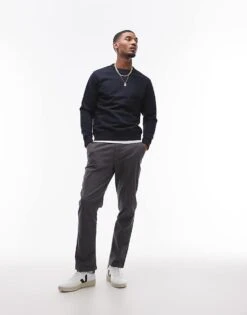 Topman Straight Chino Trousers In Charcoal For Men -Daily Wardrobe Shop 207140896 1 charcoal 1