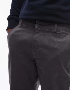 Topman Straight Chino Trousers In Charcoal For Men -Daily Wardrobe Shop 207140896 5