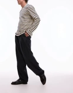 Topman Smart Wide Leg Pleated Trousers In Navy For Men -Daily Wardrobe Shop 207144832 1 navy 1