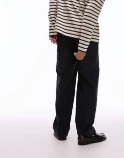 Topman Smart Wide Leg Pleated Trousers In Navy For Men -Daily Wardrobe Shop 207144832 3