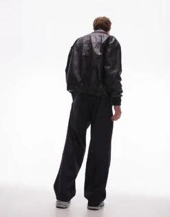 Topman Wide Leg With Elasticated Tie Waist Trousers In Navy For Men -Daily Wardrobe Shop 207144840 4