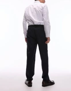 Topman Smart Tapered Trousers In Navy For Men -Daily Wardrobe Shop 207144848 5