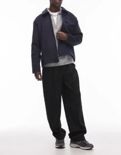 Topman Wide Leg With Elasticated Tie Waist Trousers In Black For Men -Daily Wardrobe Shop 207144856 1 black 1