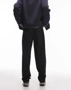 Topman Wide Leg With Elasticated Tie Waist Trousers In Black For Men -Daily Wardrobe Shop 207144856 5