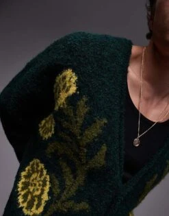 Topman Relaxed Cardigan In Green With Floral Jacquard Pattern For Men 10 Topman Relaxed Cardigan In Green With Floral Jacquard Pattern For Men -Daily Wardrobe Shop 207185179 4