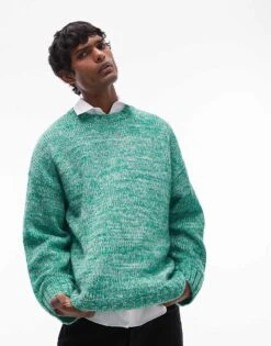 Topman Relaxed Fit Jumper In Green Marl For Men -Daily Wardrobe Shop 207185209 1 greenmarl 1