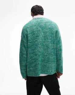 Topman Relaxed Fit Jumper In Green Marl For Men -Daily Wardrobe Shop 207185209 3