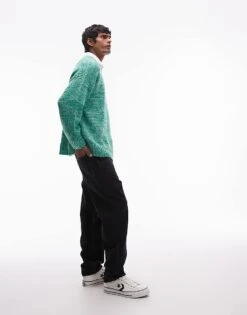 Topman Relaxed Fit Jumper In Green Marl For Men -Daily Wardrobe Shop 207185209 4