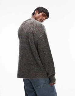 Topman Boucle Jumper In Green And Brown Marl For Men Khaki -Daily Wardrobe Shop 207185222 4