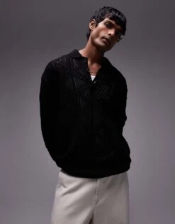 Topman Patterned Polo In Black For Men -Daily Wardrobe Shop 207195193 1 black 1