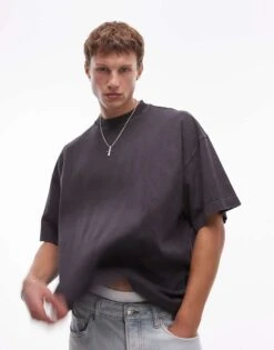 Topman Oversized Drop Shoulder T-shirt In Washed Black For Men -Daily Wardrobe Shop 207204073 1 washedblack 1