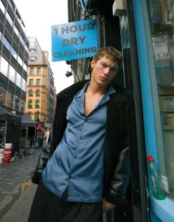 Topman Short Sleeve Satin Shirt In Mid Blue For Men -Daily Wardrobe Shop 207208038 1 midblue 1