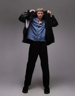 Topman Short Sleeve Satin Shirt In Mid Blue For Men -Daily Wardrobe Shop 207208038 4