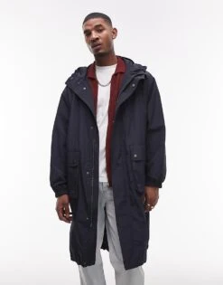 Topman Lightweight Ripstop Parka Jacket In Navy For Men