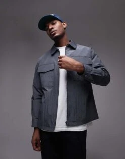 Topman Lightweight Ripstop Jacket In Grey For Men