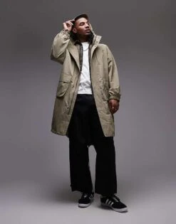 Topman Lightweight Ripstop Parka Jacket In Khaki For Men -Daily Wardrobe Shop 207213906 1 khaki 1