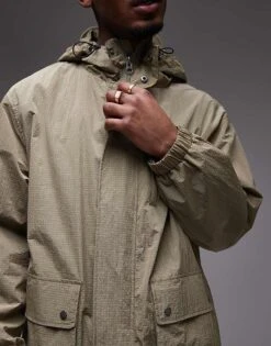 Topman Lightweight Ripstop Parka Jacket In Khaki For Men -Daily Wardrobe Shop 207213906 3