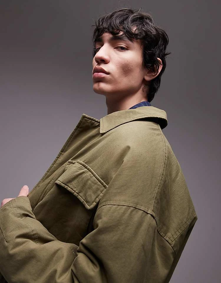 Topman Harrington Jacket With Double Chest Pockets In Khaki For Men 5 Topman Harrington Jacket With Double Chest Pockets In Khaki For Men - Image 3