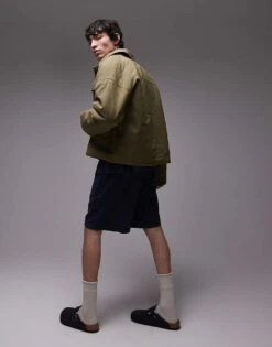 Topman Harrington Jacket With Double Chest Pockets In Khaki For Men 10 Topman Harrington Jacket With Double Chest Pockets In Khaki For Men -Daily Wardrobe Shop 207213941 4