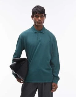 Topman Long Sleeve Polo In Washed Green For Men -Daily Wardrobe Shop 207214308 1 washedgreen 1