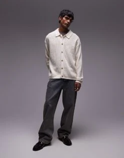 Topman Long Sleeve Open Knit Shirt In Cream For Men Stone 8 Topman Long Sleeve Open Knit Shirt In Cream For Men Stone -Daily Wardrobe Shop 207233538 2