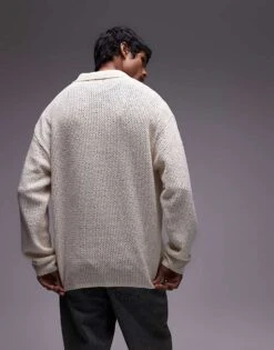 Topman Long Sleeve Open Knit Shirt In Cream For Men Stone 9 Topman Long Sleeve Open Knit Shirt In Cream For Men Stone -Daily Wardrobe Shop 207233538 3