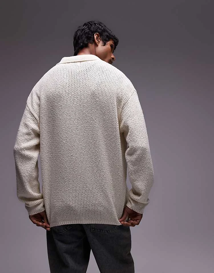 Topman Long Sleeve Open Knit Shirt In Cream For Men Stone 5 Topman Long Sleeve Open Knit Shirt In Cream For Men Stone - Image 3