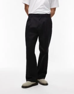 Topman Smart Cotton Wide Leg Trousers In Black For Men