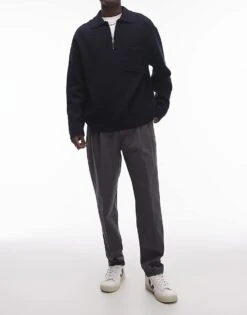 Topman Smart Cotton Tapered Trousers In Charcoal For Men -Daily Wardrobe Shop 207235209 1 charcoal 1