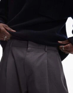Topman Smart Cotton Tapered Trousers In Charcoal For Men -Daily Wardrobe Shop 207235209 3