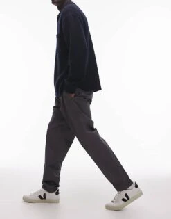 Topman Smart Cotton Tapered Trousers In Charcoal For Men -Daily Wardrobe Shop 207235209 4