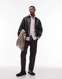 Topman Smart Cotton Wide Leg Trousers In Brown For Men