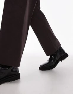 Topman Smart Cotton Wide Leg Trousers In Brown For Men -Daily Wardrobe Shop 207235224 3