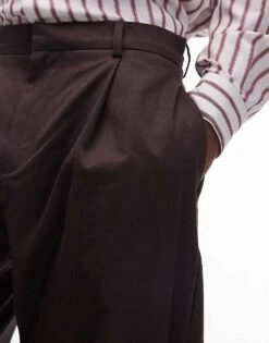 Topman Smart Cotton Wide Leg Trousers In Brown For Men -Daily Wardrobe Shop 207235224 5