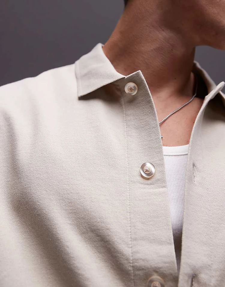 Topman Boxy Fit Button Through Jersey Shirt In Stone For Men Ecru 5 Topman Boxy Fit Button Through Jersey Shirt In Stone For Men Ecru - Image 3