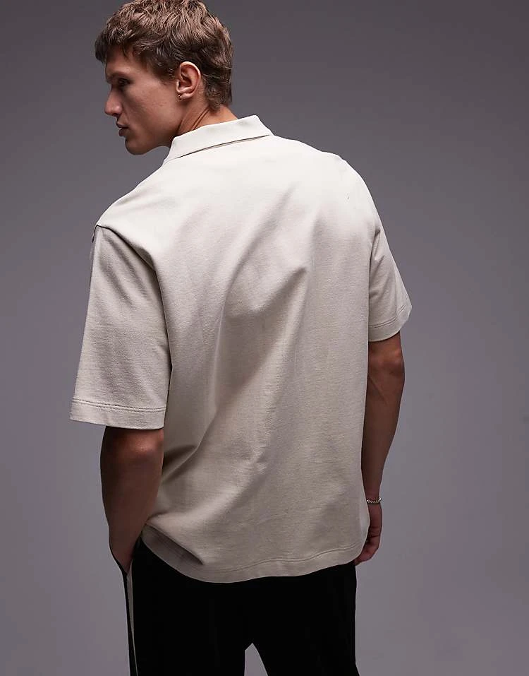 Topman Boxy Fit Button Through Jersey Shirt In Stone For Men Ecru 6 Topman Boxy Fit Button Through Jersey Shirt In Stone For Men Ecru - Image 4