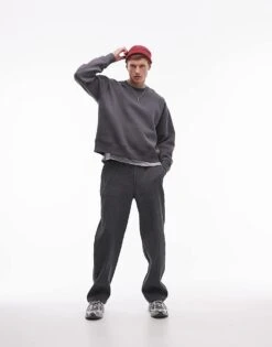 Topman Boxy Fit Sweatshirt In Charcoal For Men -Daily Wardrobe Shop 207280852 3