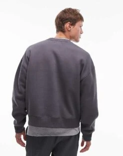 Topman Boxy Fit Sweatshirt In Charcoal For Men -Daily Wardrobe Shop 207280852 4