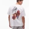 Topman Oversized Fit T-shirt With Front And Back Scanned Floral Print In White For Men -Daily Wardrobe Shop 207281602 1 white