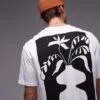Topman Oversized Fit T-shirt With Black Vase Block Print In White For Men -Daily Wardrobe Shop 207281622 1 white
