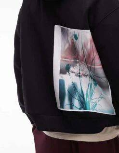 Topman Oversized Fit Hoodie With Front And Back Floral With Patch Print In Black For Men 10 Topman Oversized Fit Hoodie With Front And Back Floral With Patch Print In Black For Men -Daily Wardrobe Shop 207293958 4